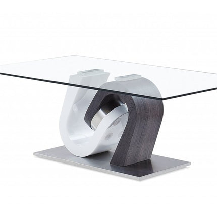 48" Clear Gray and White Glass And Steel Mod Coffee Table