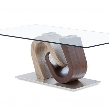 47" Clear And Oak Glass Coffee Table