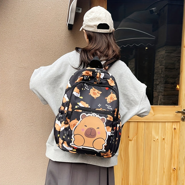 A Cute Capybara Patterned Backpack with Large Capacity, Stylish for School And Travel, a Perfect Double Shoulder Bag.