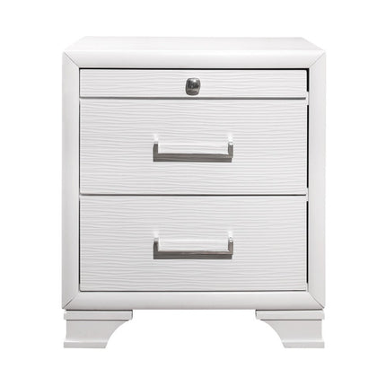27" White Wood Two Drawer Nightstand