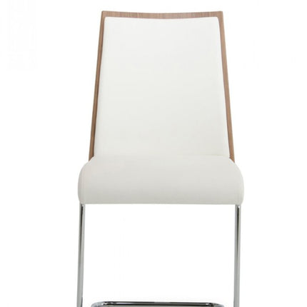 Set of Two White and Silver Upholstered Faux Leather Dining Side Chairs