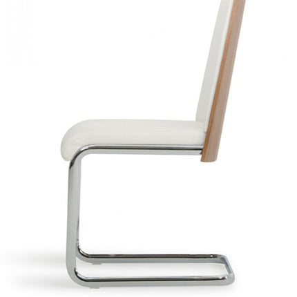 Set of Two White and Silver Upholstered Faux Leather Dining Side Chairs