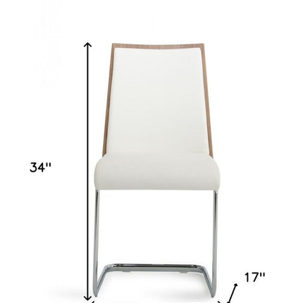 Set of Two White and Silver Upholstered Faux Leather Dining Side Chairs