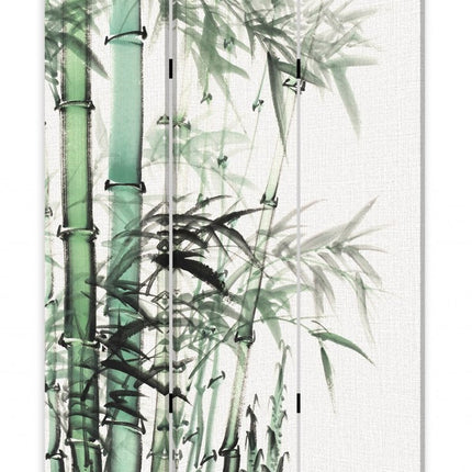 72" Green And White Canvas Folding Three Panel Screen Room Divider