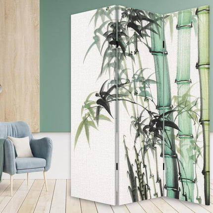 72" Green And White Canvas Folding Three Panel Screen Room Divider