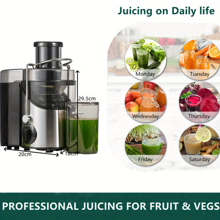 Juicer Vegetables And Fruit, Max 800W Juicer Machine Made of Stainless Steel with 3 Speed Levels