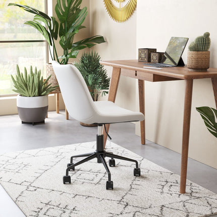 White and Black Adjustable Swivel Faux Leather Rolling Office Chair