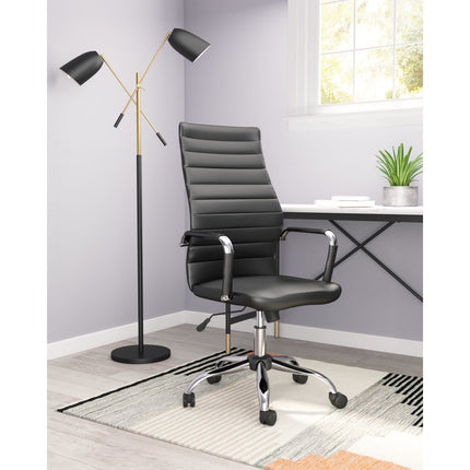 Silver and Black Adjustable Swivel Faux Leather Rolling Conference Office Chair