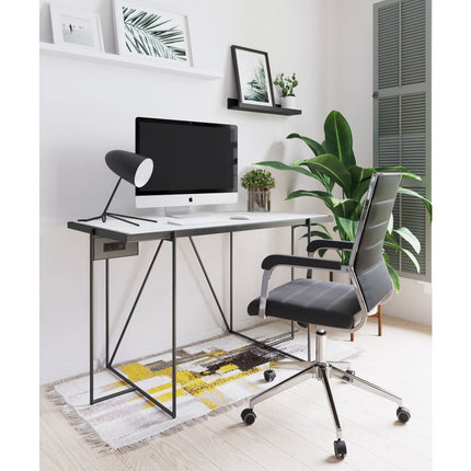 Silver and Black Adjustable Swivel Faux Leather Rolling Conference Office Chair