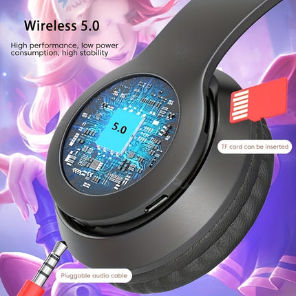 Wireless Headphones, Cat Ears Glow, Foldable Plug-in Card Stereo Headphones Wireless Protocol