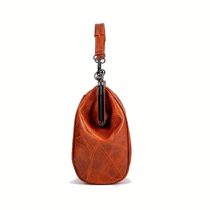 Women'S Geometric Striped Faux Leather Crossbody Bag with Removable Strap, Kiss Lock Closure