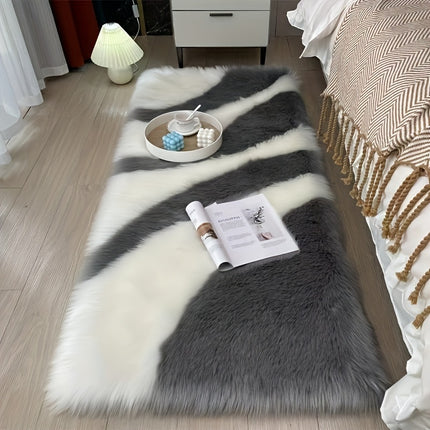 Luxurious Hand-Stitched Colorblock Shaggy Area Rug  Machine Washable, Striped Polyester