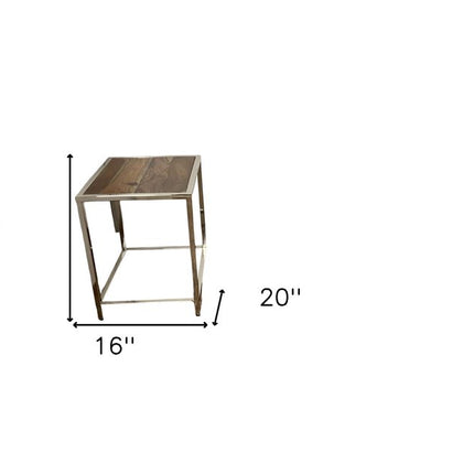 Set of Three 21" Silver And Brown Solid Wood Nested Tables