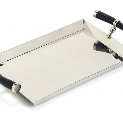 19" Silver Stainless Steel Serving Tray With Horn Handles