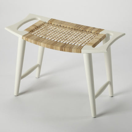 26" Natural and White Solid Wood Footstool