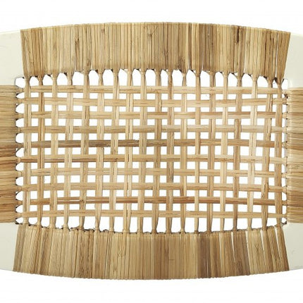 26" Natural and White Solid Wood Footstool