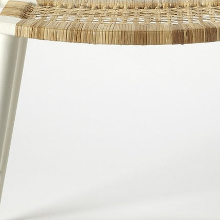 26" Natural and White Solid Wood Footstool