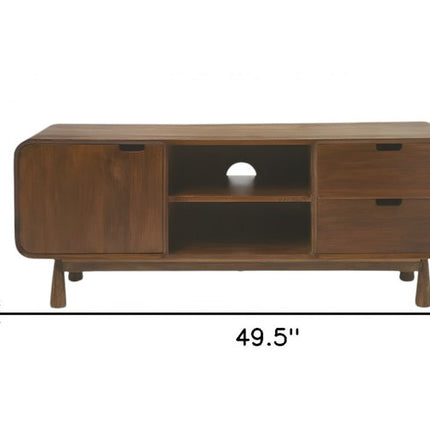 50" Brown Solid Wood Enclosed and Open Storage TV Stand