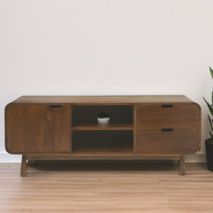 50" Brown Solid Wood Enclosed and Open Storage TV Stand