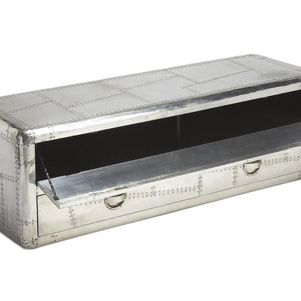 59" Silver Solid Wood Enclosed and Open Storage TV Stand