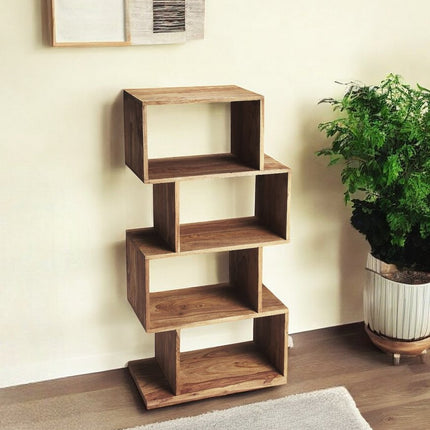 48" Brown Wood Three Tier Bookcase