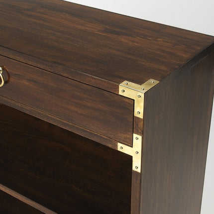 28" Dark Brown Wood Two Tier Bookcase with A Drawer