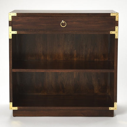 28" Dark Brown Wood Two Tier Bookcase with A Drawer