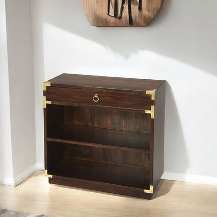 28" Dark Brown Wood Two Tier Bookcase with A Drawer