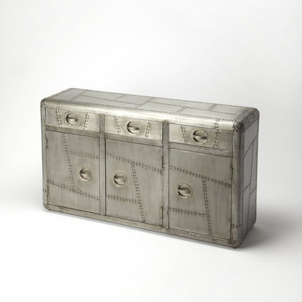 55" Silver Steel Console Accent Cabinet With Three Drawers