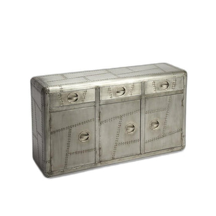 55" Silver Steel Console Accent Cabinet With Three Drawers