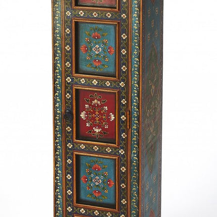 60" Red Blue and Gold Hand Painted Accent Cabinet