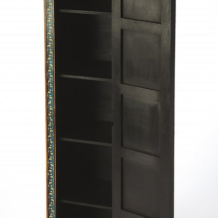 60" Red Blue and Gold Hand Painted Accent Cabinet