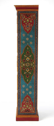 60" Red Blue and Gold Hand Painted Accent Cabinet