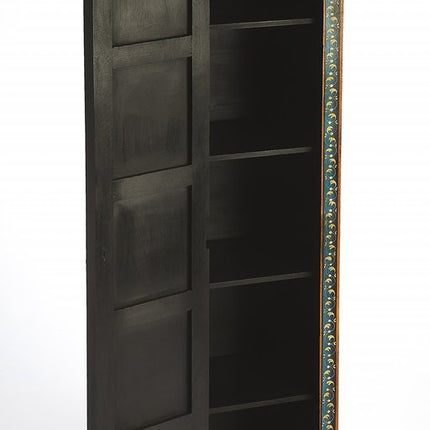60" Red Blue and Gold Hand Painted Accent Cabinet
