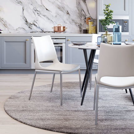 Set of Two White And Silver Upholstered Faux Leather Dining Side Chairs