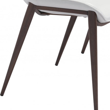 Set of Two White and Brown Upholstered Faux Leather Dining Side Chairs