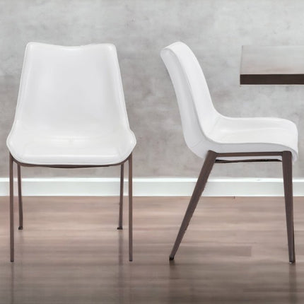 Set of Two White and Brown Upholstered Faux Leather Dining Side Chairs