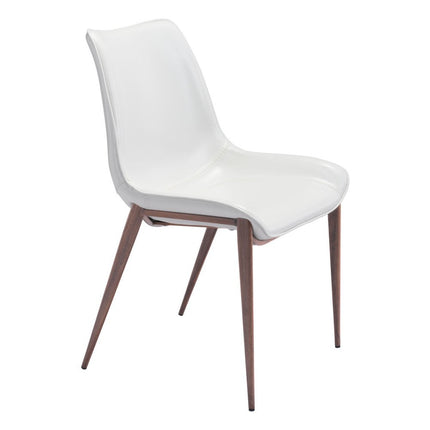 Set of Two White and Brown Upholstered Faux Leather Dining Side Chairs