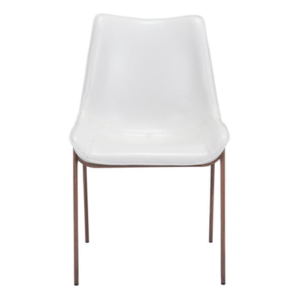 Set of Two White and Brown Upholstered Faux Leather Dining Side Chairs