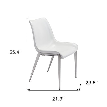 Set of Two White And Silver Upholstered Faux Leather Open Back Dining Side Chairs