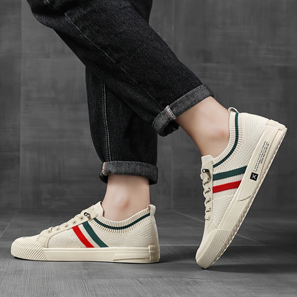 Breathable Lightweight Men's Casual Sneakers | Low-Top Lace-Up Design with Fabric Upper & PVC Sole,