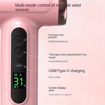 Rechargeable Hair Dryer with Three Temperature Settings for Hot And Cold Air, Powerful Mini Design