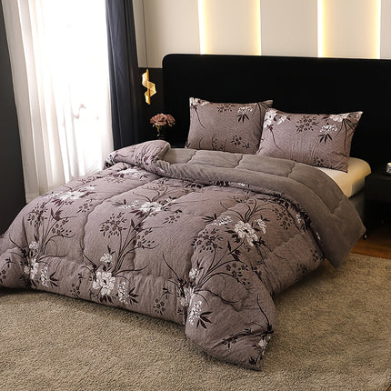 1pc Luxury Dark Grey Purple Floral Bedspread