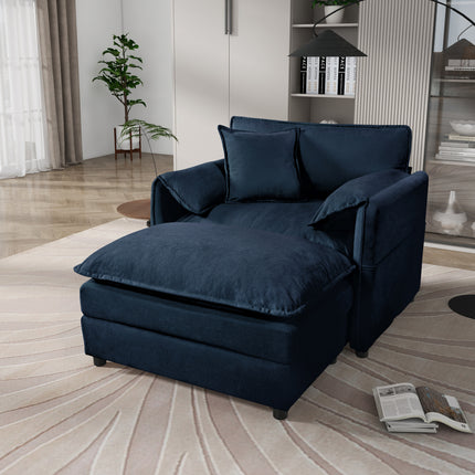 (Old:W3163S00002) Oversized 57.48' Recliner Chair with Movable Ottoman - Soft Chenille Upholstered Indoor Lounge Chair for Living Room or Bedroom,DIY Combination,Blue
