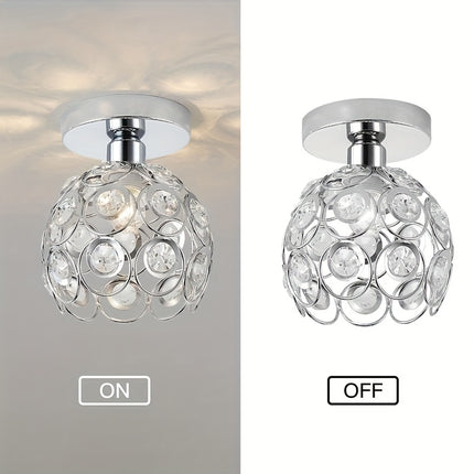 1pc Elegant Crystal Chandelier, Modern Semi-Flush Mount Ceiling Light with Polished Metal Finish,