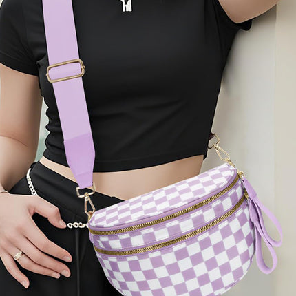 Blackish Green Checkered Print Wide Strap Large Crossbody Bag
