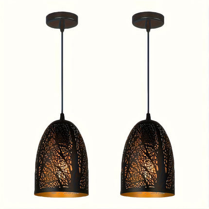 2pcs Vintage Metal Tree Chandeliers with Black Exterior & Golden Interior