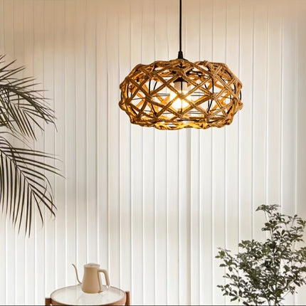 1pc Handmade Woven Rope Chandelier, 11.81-Inch Wide Pendant in Rustic Linen Color for Kitchen