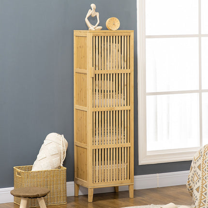 Storage Cabinet Organizer with 4 Shelves and Slatted Door Design for Bathroom Bedroom Living Room 40 x 30 x 140 cm