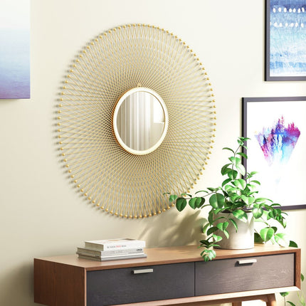 35" Gold Round Iron Framed Accent Mirror